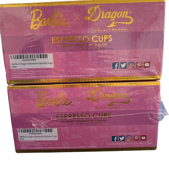 Barbie X Dragon Glass Coffee Mugs, Pink & Magenta Double Wall Lot of 4 NEW - Picture 3 of 6